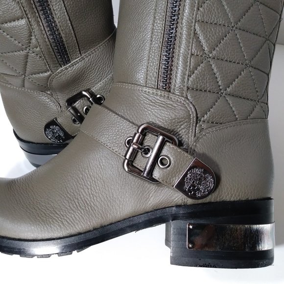 Vince Camuto Waveera Women's Leather Olive Gray Moto Boots- Size 9M - Picture 3 of 8